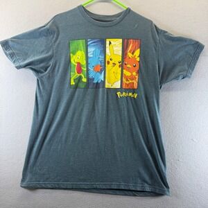 Pokemon Mens T-Shirt Large Gray Pikachu Treecko‎ Mudkip Torchic Graphic Tee 2016
